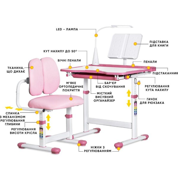 Фото - Комплект мебели школьный Evo-kids BD-23 PN